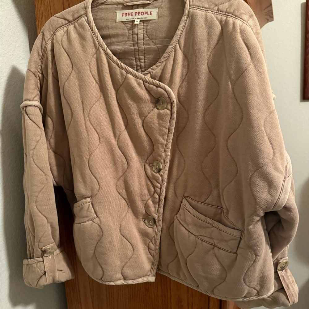 Free People Beige Quilted Teddy Jacket